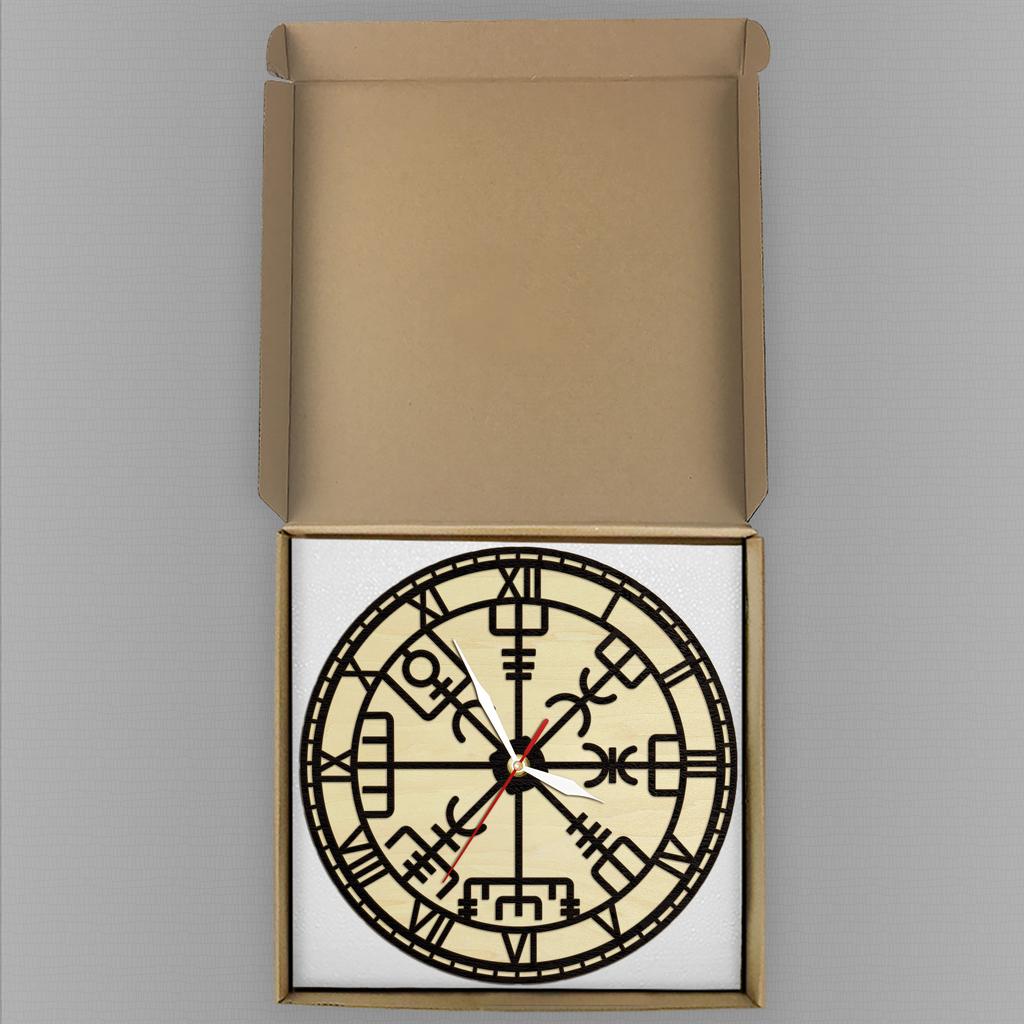 Вегвизир Viking Compass Дерево Живая Петля Часы Символ Путеводителя Деревянные Настенные Часы Руна Нордическая Mid Century Домашний Декор Настенные Часы