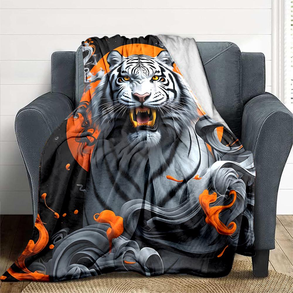 1pc Tiger Print Blanket Lightweight Flannel Blanket Throw Blanket For Sofa, Bed, Travel, Camping yy2509026190