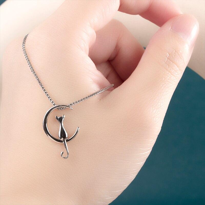 BELLA BOX Trendy Silver Plated Moon Cat Women Necklace Romantic Anniversary Girl Gift Delicate Female Pendant Necklace Jewelry