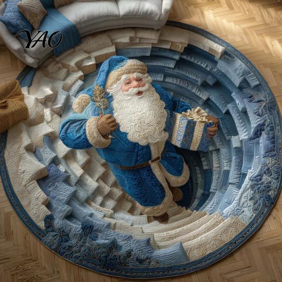 3D Optical Illusion Carpet Christmas Rug, Area Round Decorative Entryway Runner Floor Mat, Festive for Indoor Home Living Room Holiday Decoration Rug