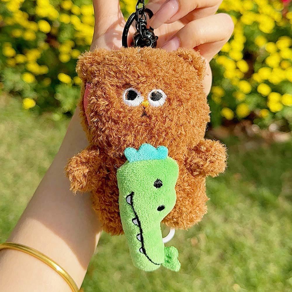 Bear Cartoon Crocodile Pendants Funny Friends Bag Charm Yellow Plush Animal Key Ring  Couple