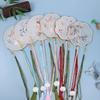 Embroidered Chinese Style Round Fan Classical Hanfu Hand Fan Long Handle Silk Fan Hanfu Cheongsam