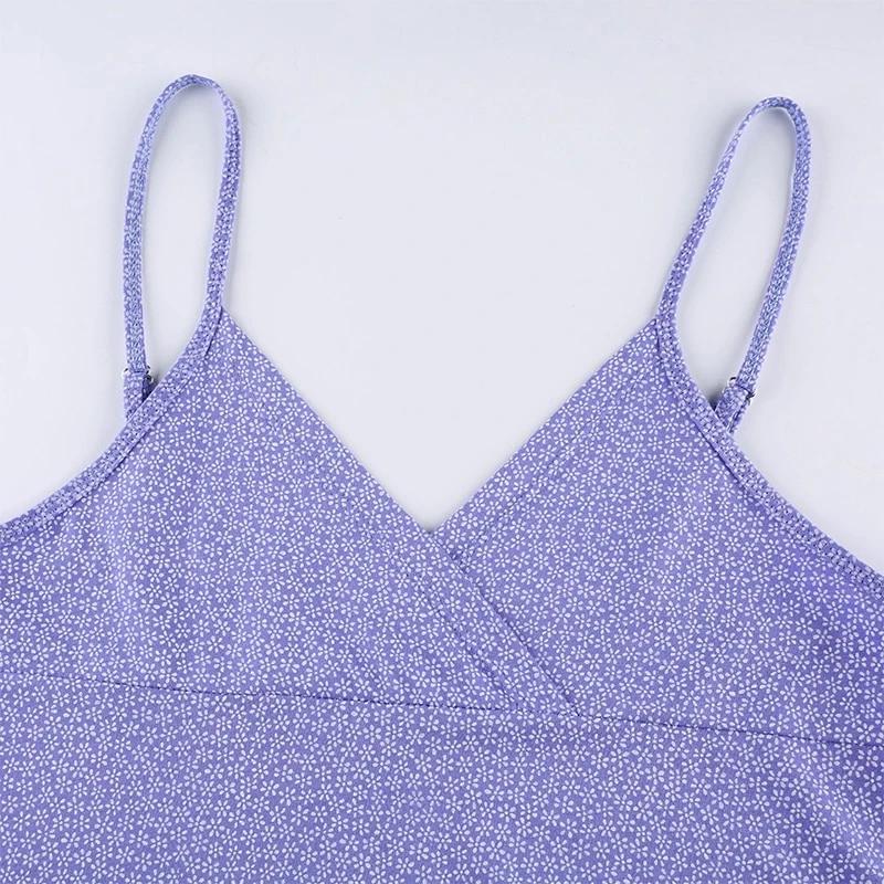 Y2K Летнее повседневное синее платье с v-образным вырезом и цветочным принтом, сексуальное платье с открытой спиной