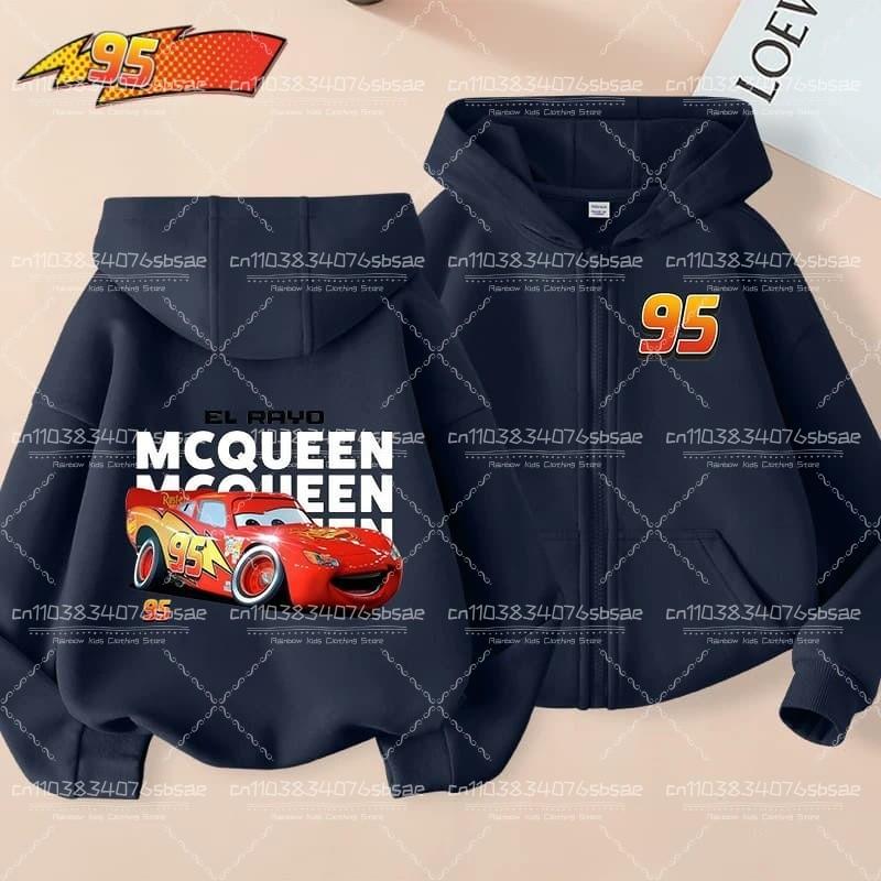 Kids Cars Lightning McQueen Cartoon Kids Zipper Hoodie Anime Kawaii Casual Boy Sweatshirt Clothing