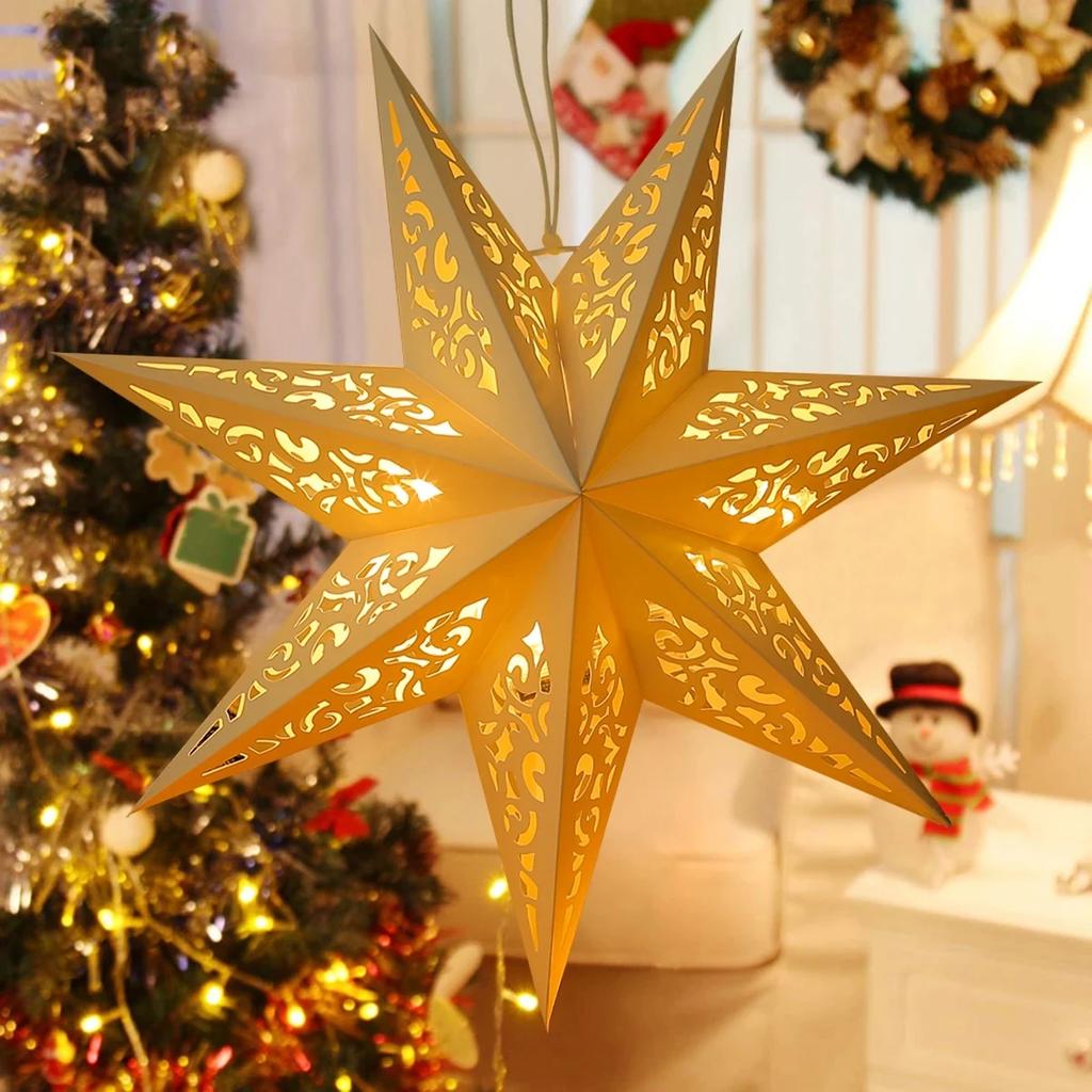 5pcs Hollow Star Hanging Pendants Christmas Decor