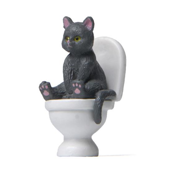 Rust-proof Mini Cat Model Useful Decoration Accessories Vivid Expression Toilet Sittting Posture Party Favor School Project Figures