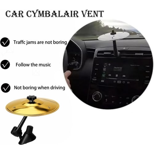 T Tersely Car Crash Cymbal, Mini Drum, Stainless Steel Air Vent Cymbal with Adjustable Angle, Creative and Fun Car Decoration for Driving, No Tools Re
