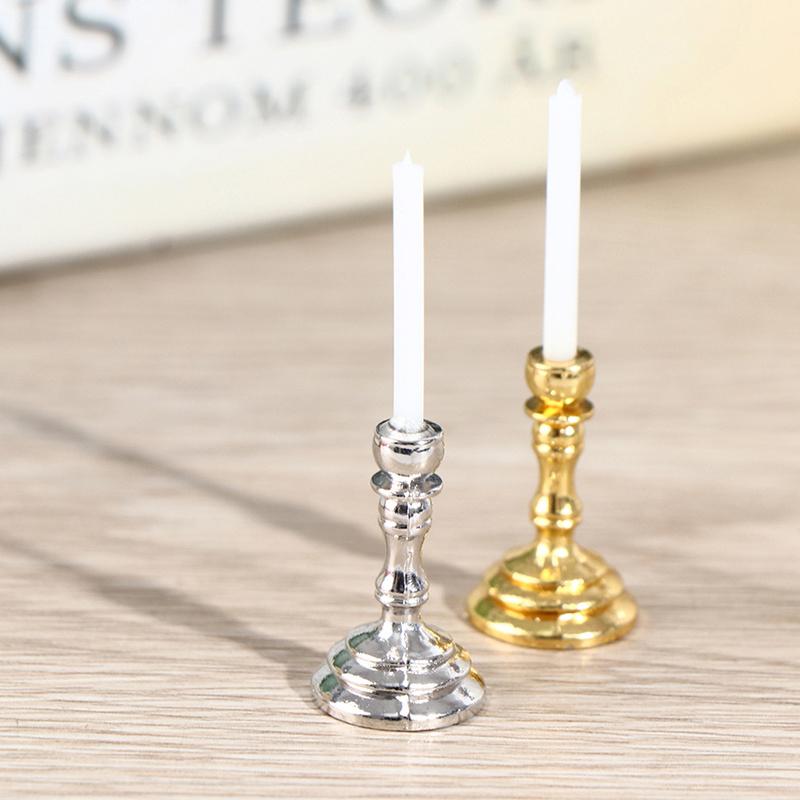 1Pair 1:12 Dollhouse Miniature Candle Holder Candlestick Candelabra Home Decor