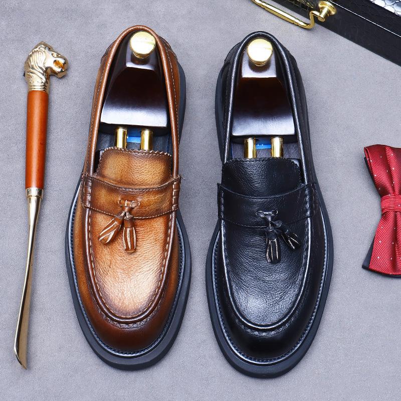 Бренд Дизайн Мужская обувь из натуральной кожи Мокасины Мужские лоферы с кисточками Винтажные туфли без застежек Повседневная мужская обувь для светских мероприятий