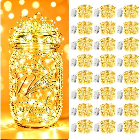24 Pack Fairy Lights Battery Operated - 3 Modes - 7ft 20 LED Mini Twinkle String Lights Waterproof Silver Wire Firefly Starry Lights for Wedding