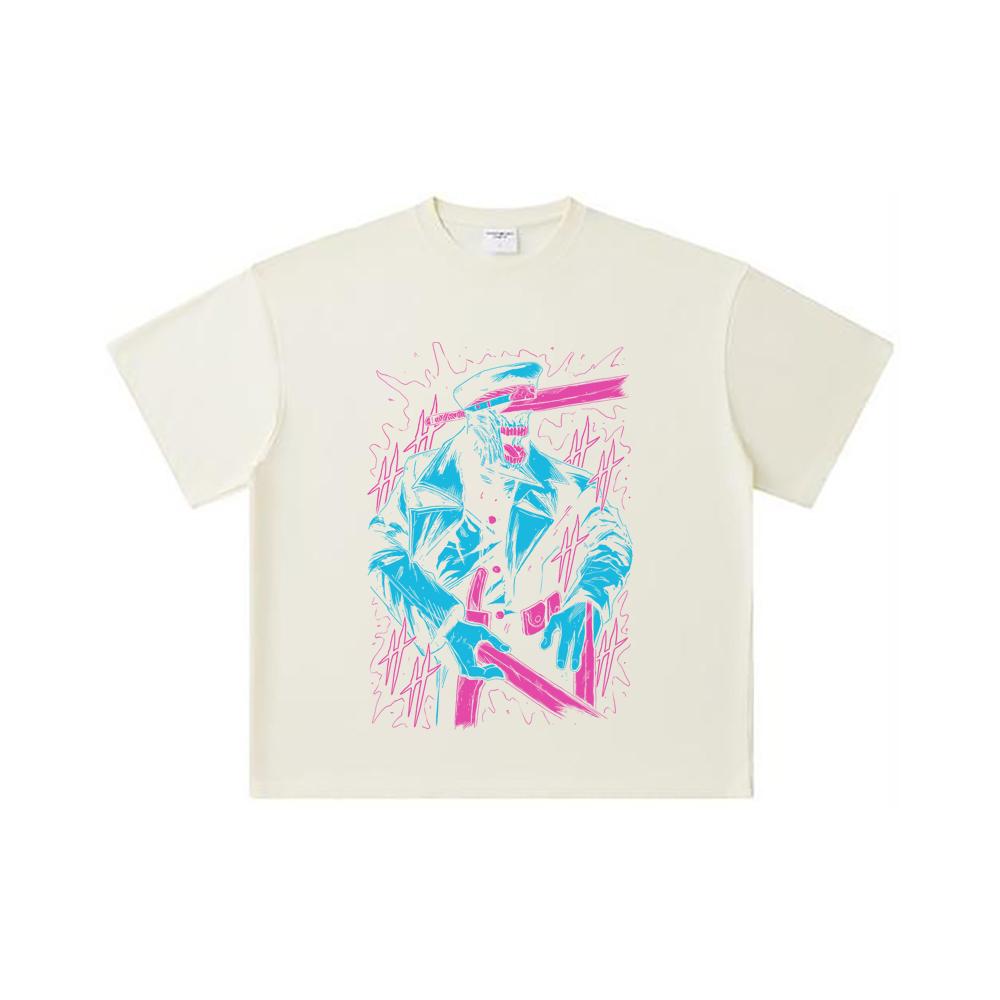 260 GSM Double Yarn 32 Count 100% Cotton Chainsaw Man V11 Katana Man Print Unisex Heavy Cotton T Shirt… More
