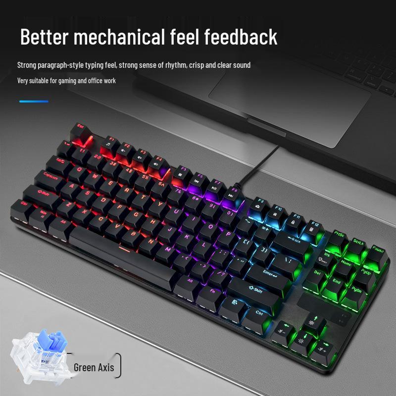 В наличии RGB 87-клавишная настоящая механическая проводная клавиатура, синий переключатель, для ПК, ноутбука, офиса и киберспорта.