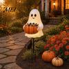 Cute Ghost Figurine with Metal Bracket Halloween Candy Holder Garden Stake, Glowing Pumpkin Bowl, Sturdy Resin Container Outdoor Yard Sign for