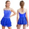 Kids Girls Rhythm Gymnastics Ballet Skirted Leotards Dresses Shiny Rhinestones Figure Skating Lyrical Dance Performance Costume