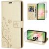 Case for Samsung Galaxy A56 5G - BOOLING - Synthetic Leather Golden Butterfly Plant Pattern - 2 Tempered Glasses