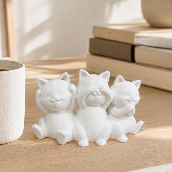 Настольное украшение в виде кошки, фигурки Трех Мудрых Кошек, 3D-печатная минималистичная статуэтка для стола, современный декор для дома, ornament Древняя Мудрость, Офис,