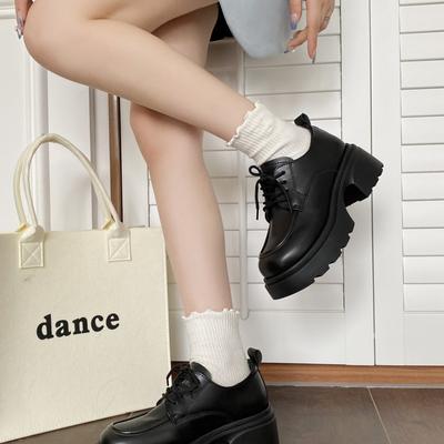 Британский стиль черные толстый каблук платформа маленькие кожаные туфли женские 2025 новые весна и осень французские ретро круглый носок Мэри Джейн туфли