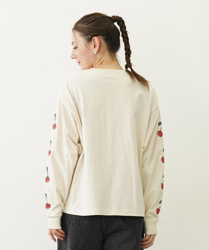 Milkfed Casual Side Cherries Wide Long Sleeve Tee in Off White Women's