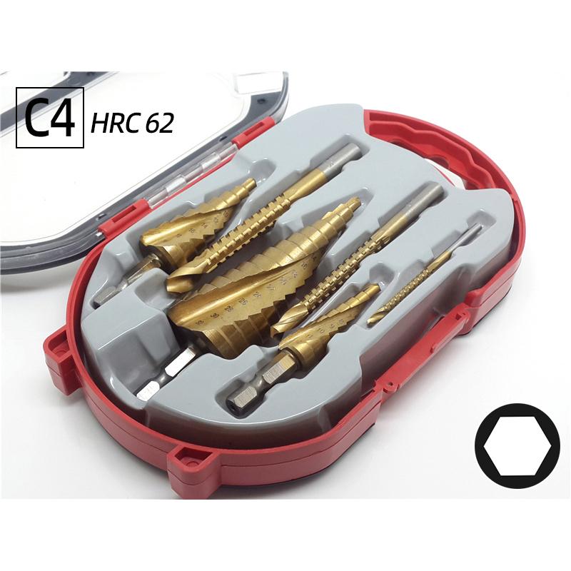 6Pcs HSS Steel Titanium Step Drill Bit Set 4-12/20/32mm Metal Hole Cutter Wood Cone Core Drilling Hole Saw Tool+3,6,8 Saw Drill