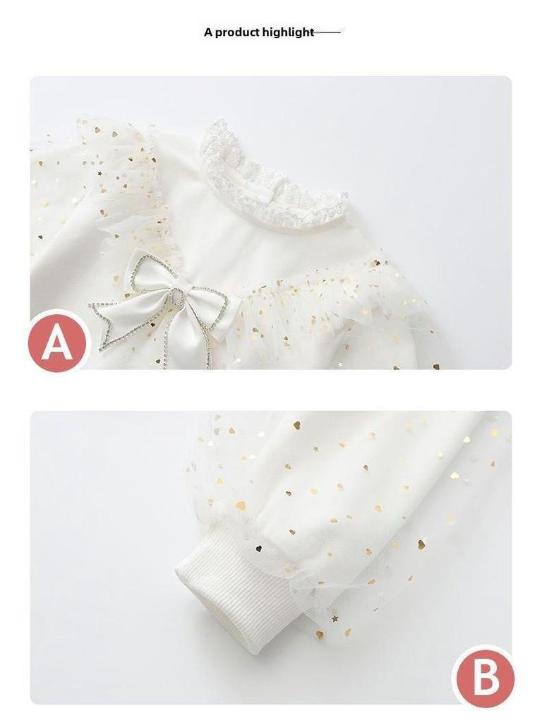 Плюс бархатный теплый сетчатый свитер принцессы с бантом для девочек-подростков