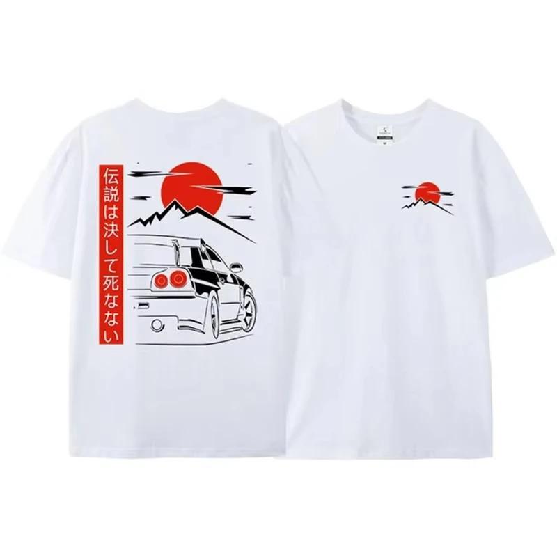 Japanese Style Car Racing Fashion Casual T-shirt Men's Back Print Wear the Original Oversized 100% Cotton Top T-shirt Men's T-sh