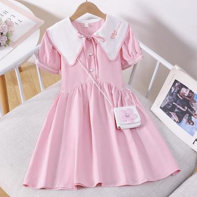 Летнее платье для девочек с воротником Питер Пэн - Корейский стиль 2025 года для девочек младшего и старшего возраста