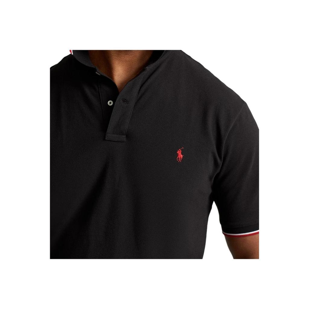 Polo Ralph Lauren Logo Embroidered Striped Trim Casual Short Sleeve Polo Shirt Men Polo Shirts Black 710842621-001