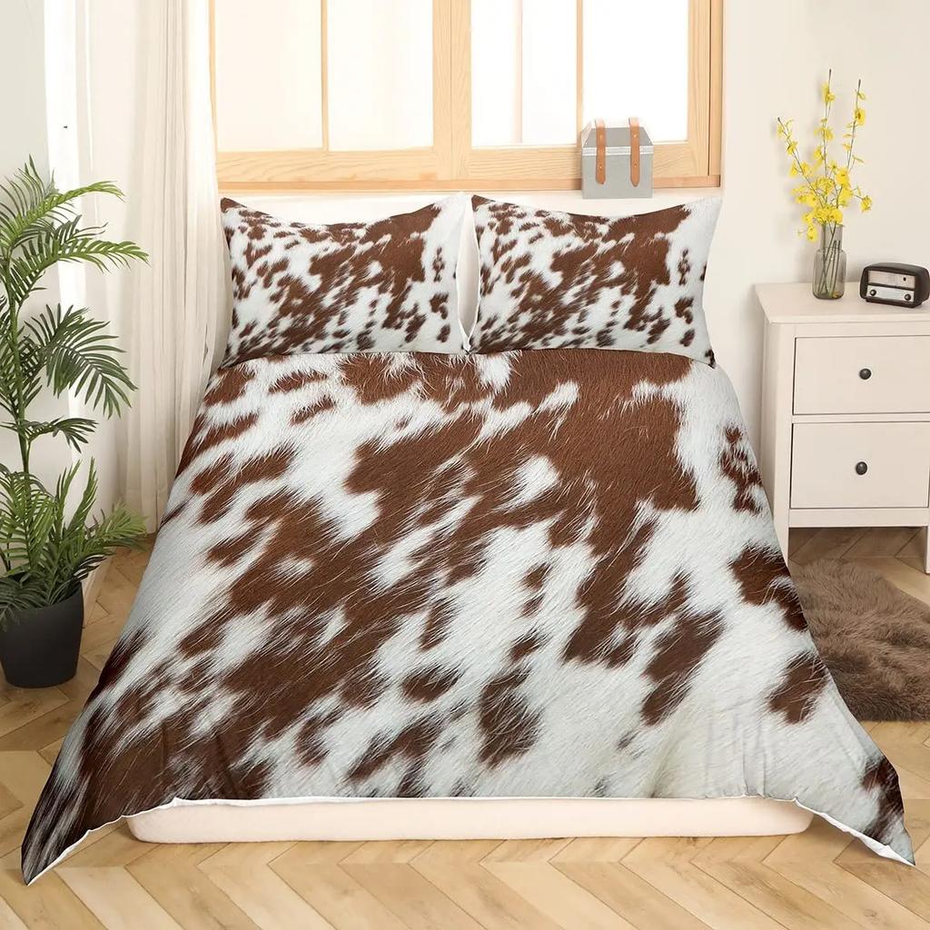 Комплект постельного белья из коровьей шкуры Пэчворк Принт коровы Пододеяльник Фермерское животное Пододеяльник Западный ковбой Фермерский дом Полиэстеровый чехол для одеяла