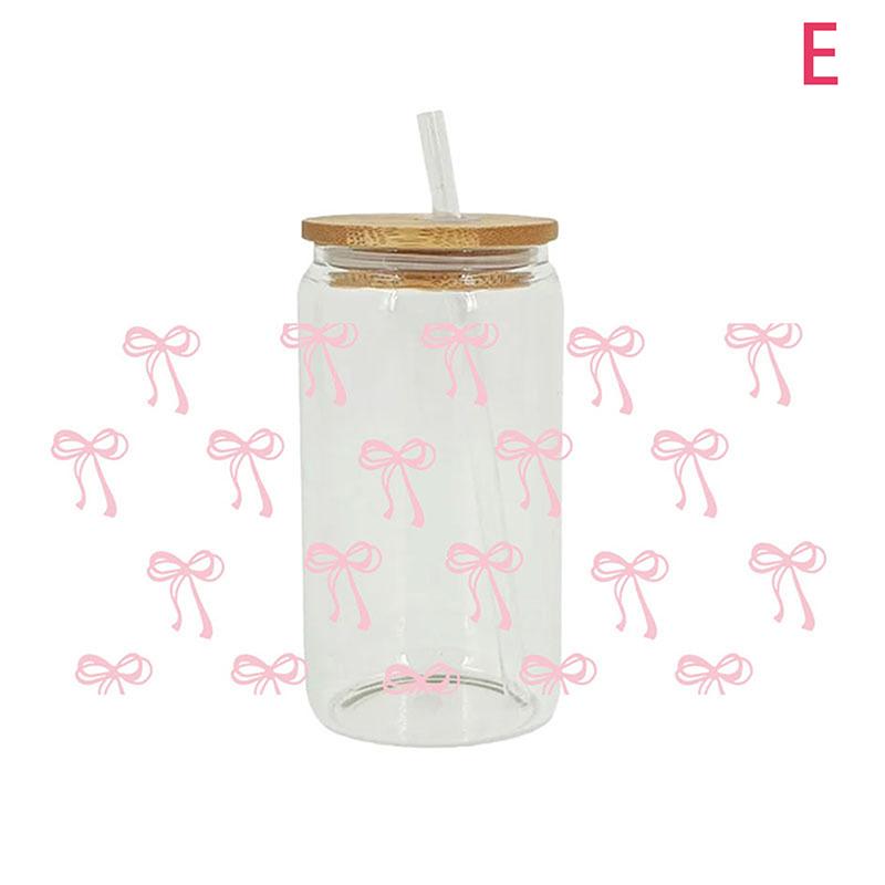 Flowy Bows Uv Dtf Cup Wrap For 16Oz Beer Glass Can Pretty Love Ribbons Cute Girly Cup Wrap Design Uv Dtf Sticker
