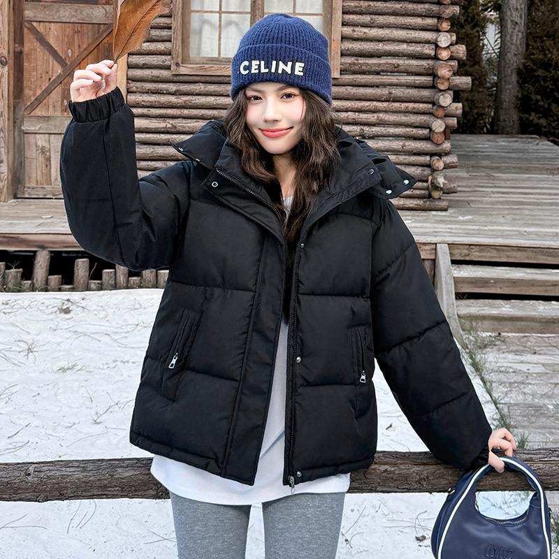 Зимняя женская короткая утолщенная теплая хлопковая куртка с капюшоном