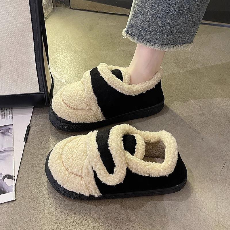 Женские хлопковые тапочки на платформе, зимние плюшевые для улицы, домашние на плоской подошве, нескользящие, теплые туфли, сумка и зимние лоферы