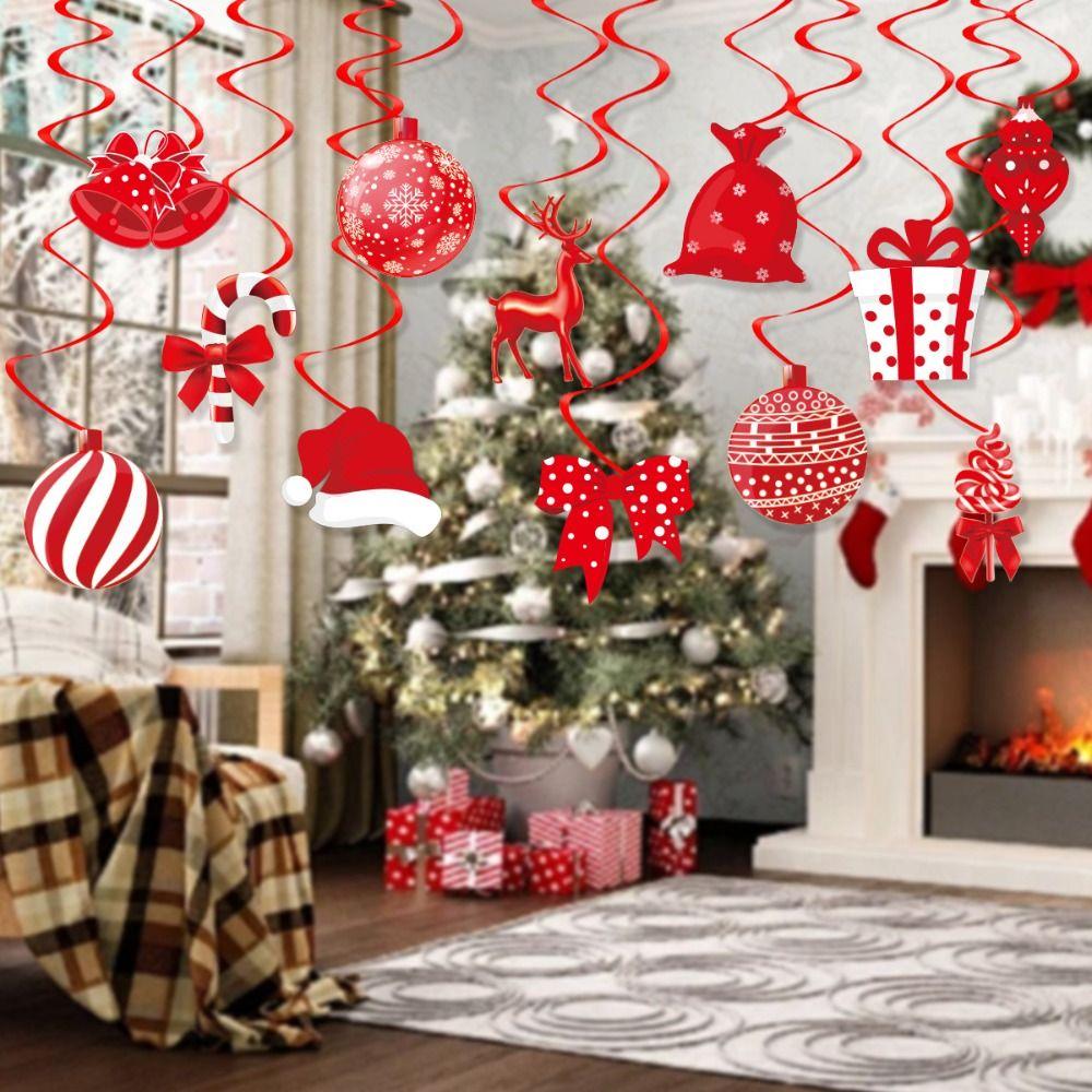 12pcs Candy Gift Box Bell Christmas Spiral Pendant Home Xmas Festival Decor