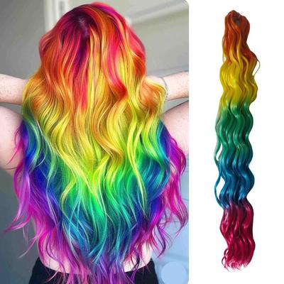 Красочный 24-дюймовый глубокий радужный кудрявый волнистый градиентный синтетический парик для вязания крючком | Окрашенный вязаный женский парик