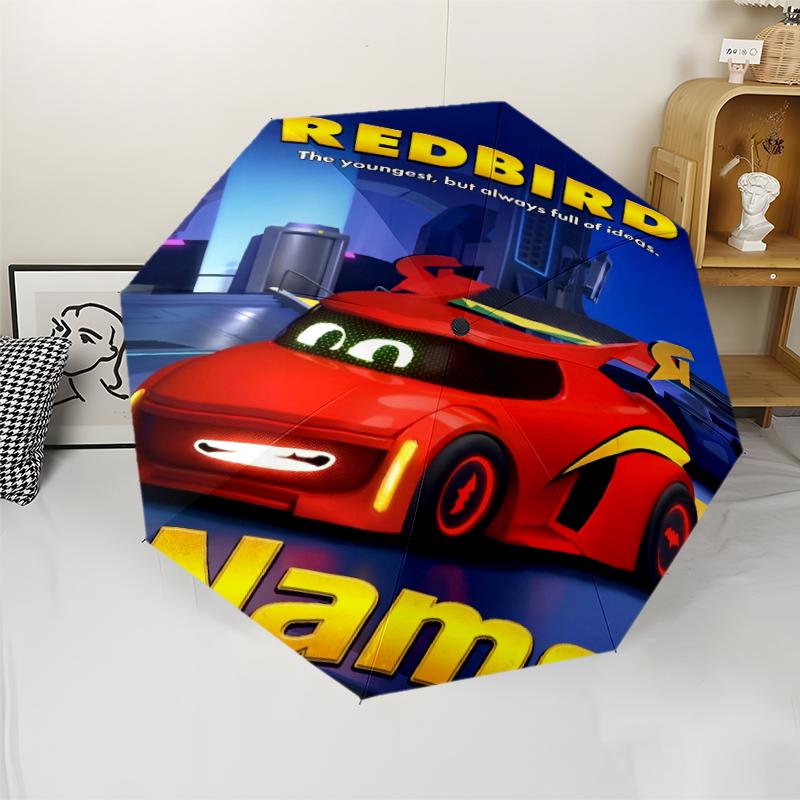 Custom Name Batwheels Theme Automatic Umbrella, Lightweight & Portable, 8 Rib, Perfect for Outdoor Travel, Birthdays, Christmas, Gifts.