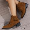 Large Size Square and Locomotive Style Chelsea Boots Autumn and Winter New Stacked Buckle Boots Women