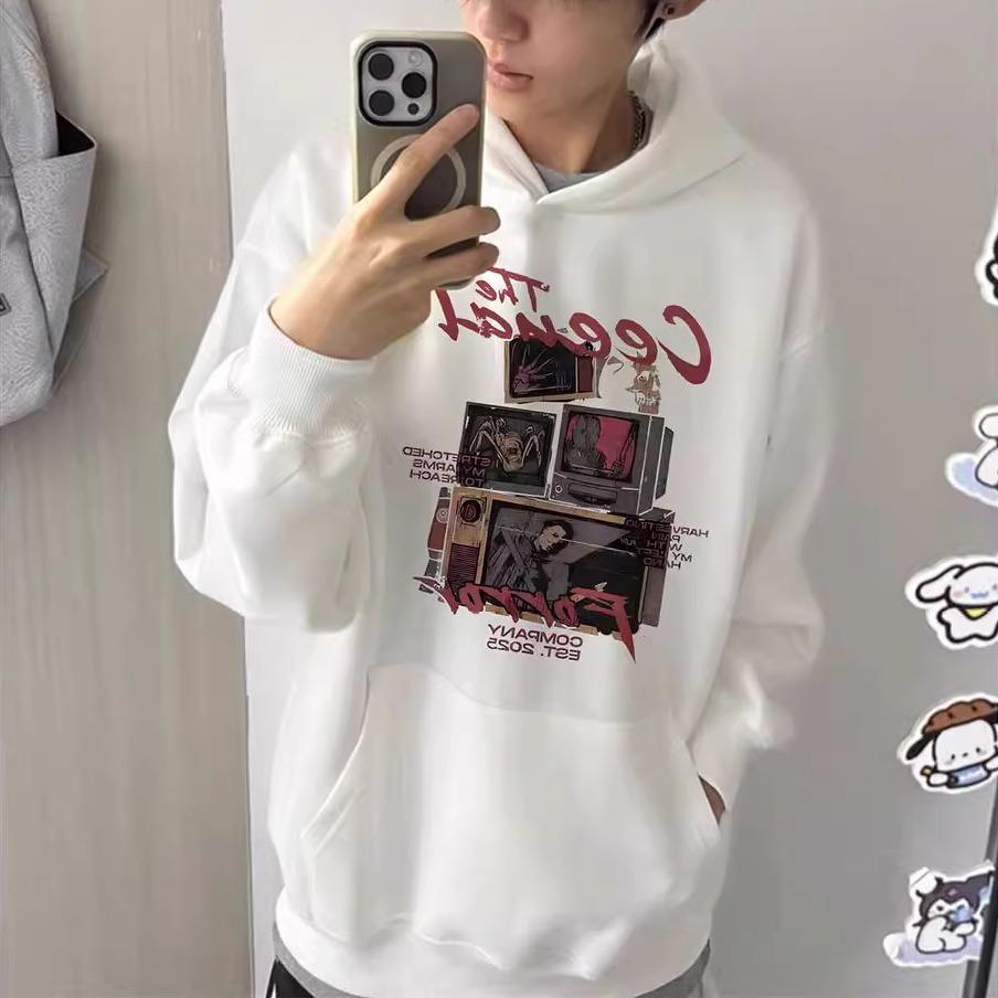 Новый Универсальный Модный Бренд Принт Буквами Мужской и Женский Осенне-Зимний Тренд Худи Свободного Большого Размера Теплый Топ