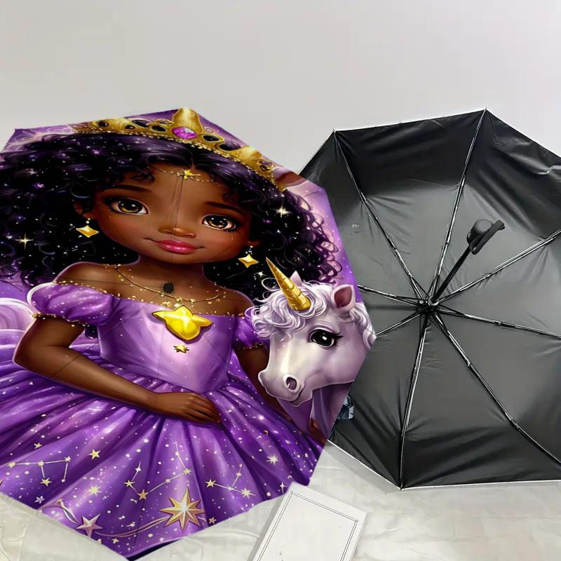 1PC princess unicorn Umbrella-8-Rib Reinforced Portable Folding Travel Suitable for All Seasons Outdoor Daily Use -J0407
