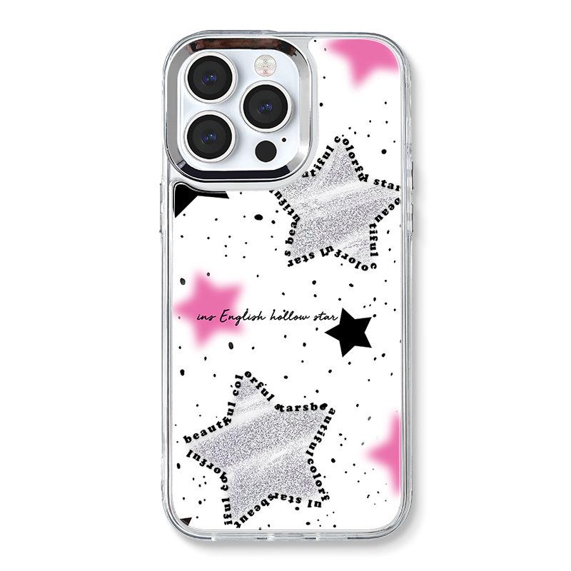 Apple 14 Ins Style iPhone Case: 12/13/15 Pro Three-in-One Acrylic Glitter Chain