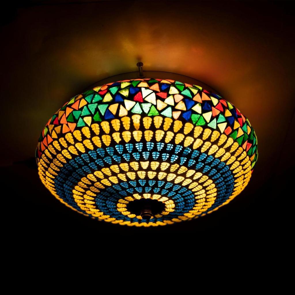 Mosaic Crafted Concentric Circle Pattern Glass Ceiling Light | Multicolour