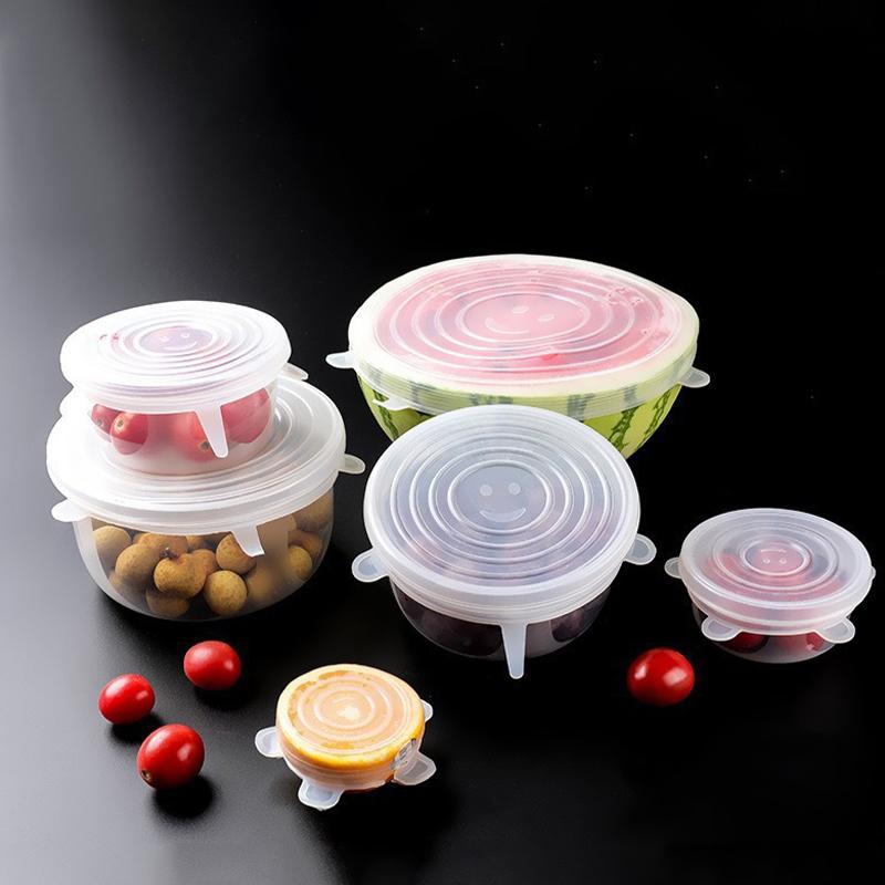 6Pcs Food Grade Silicone Preservation Cover Reusable Airtight Food Universal Dish Stretch Round Lids For Kitchen Accessories