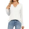 Весенне-осенняя женская блузка, свободный однотонный топ с v-образным вырезом и длинными рукавами