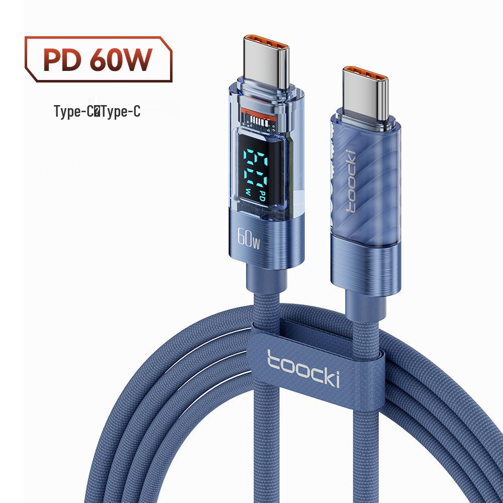 Toocki 100 Вт C-C Супербыстрая зарядка Прозрачный дисплей Кабель для передачи данных для Huawei, Apple, Xiaomi.