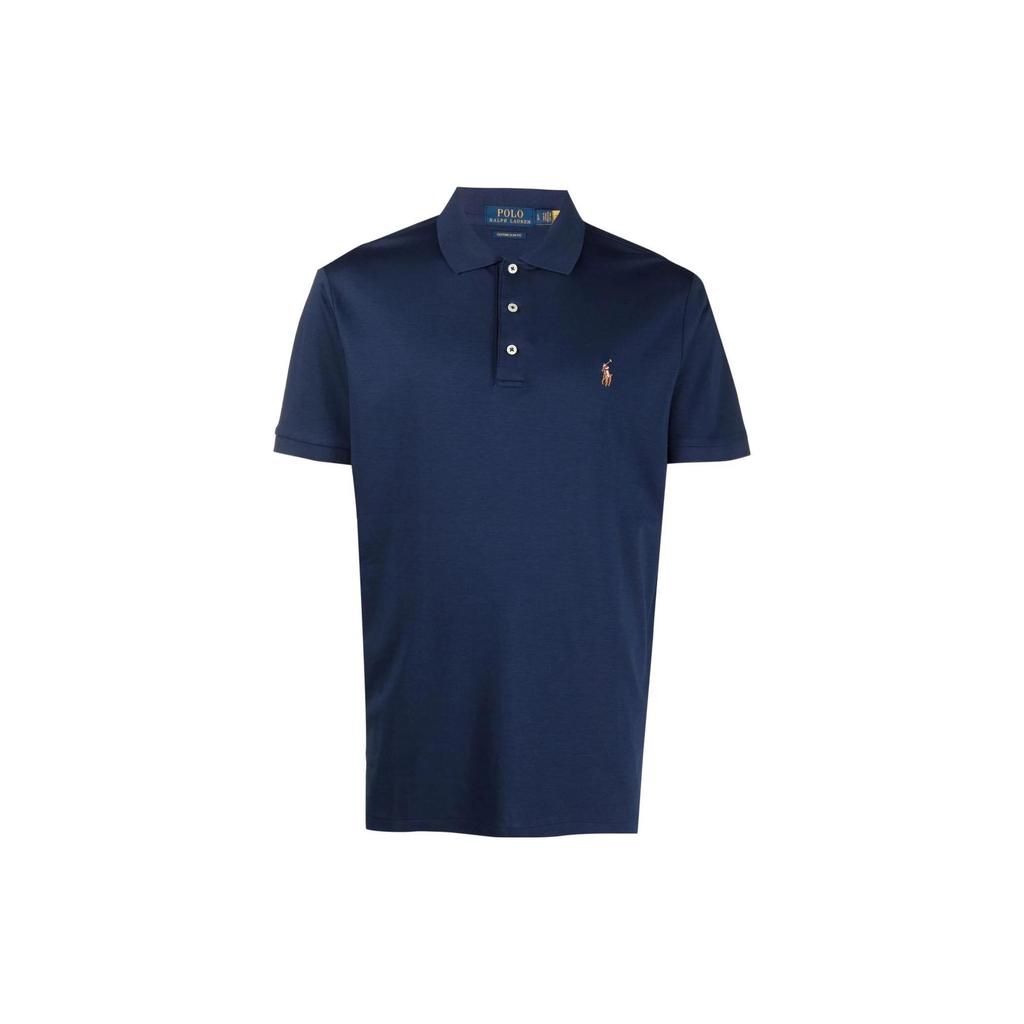 Polo Ralph Lauren однотонная трикотажная рубашка поло с коротким рукавом из хлопка для мужчин, цвет синий 710713130-006