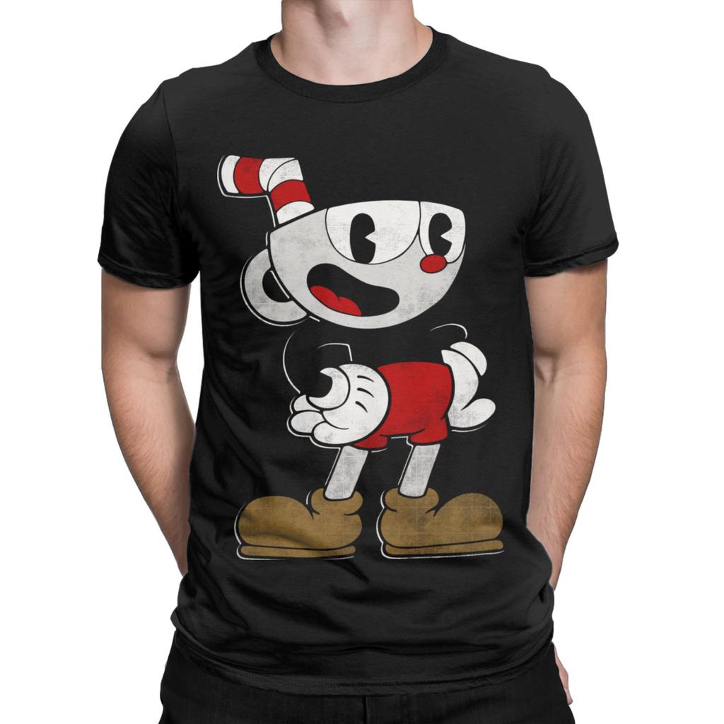 Футболка Cuphead для мужчин 100% хлопок Винтажные футболки С круглым вырезом Футболка с коротким рукавом Одежда 4XL 5XL