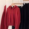 Hooded Red Sweater Women's Autumn and Winter Lazy Wind High-end Knitted Sweater Inner Top Small Early Autumn