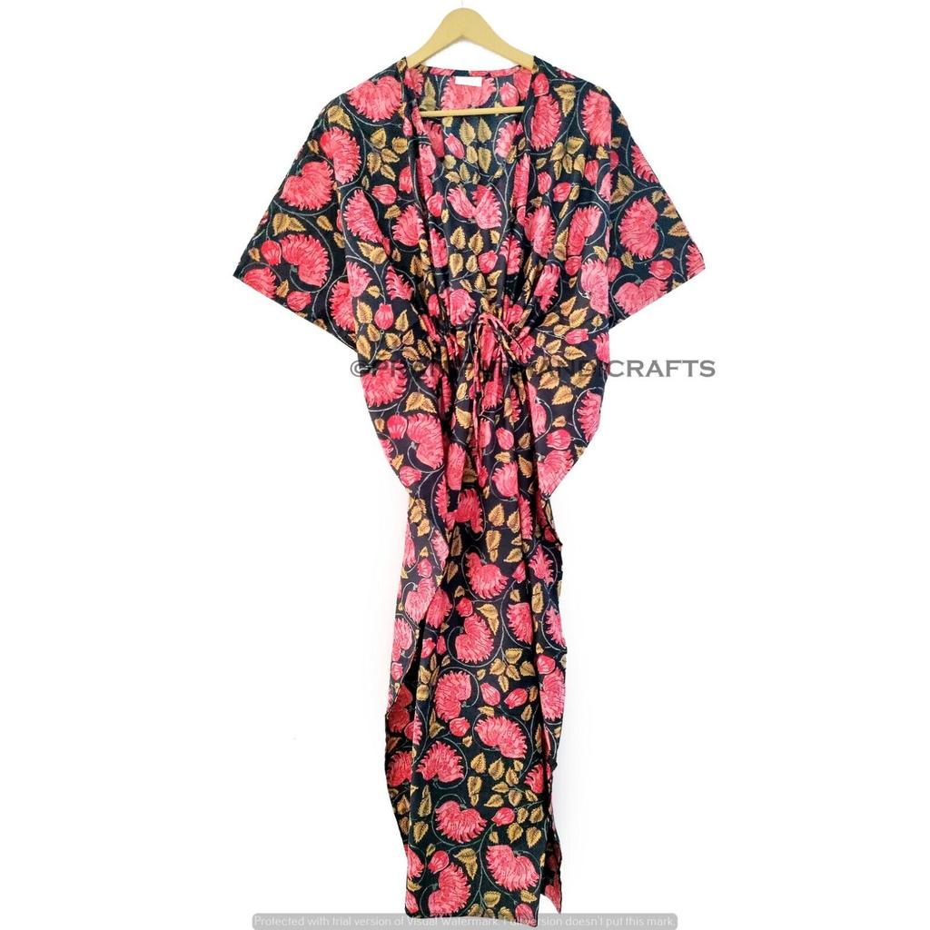 Женское летнее хлопковое ночное платье в стиле хиппи с цветочным принтом, черное длинное платье-кафтан CKFTN-SCRN-FULL-BUYIT-141