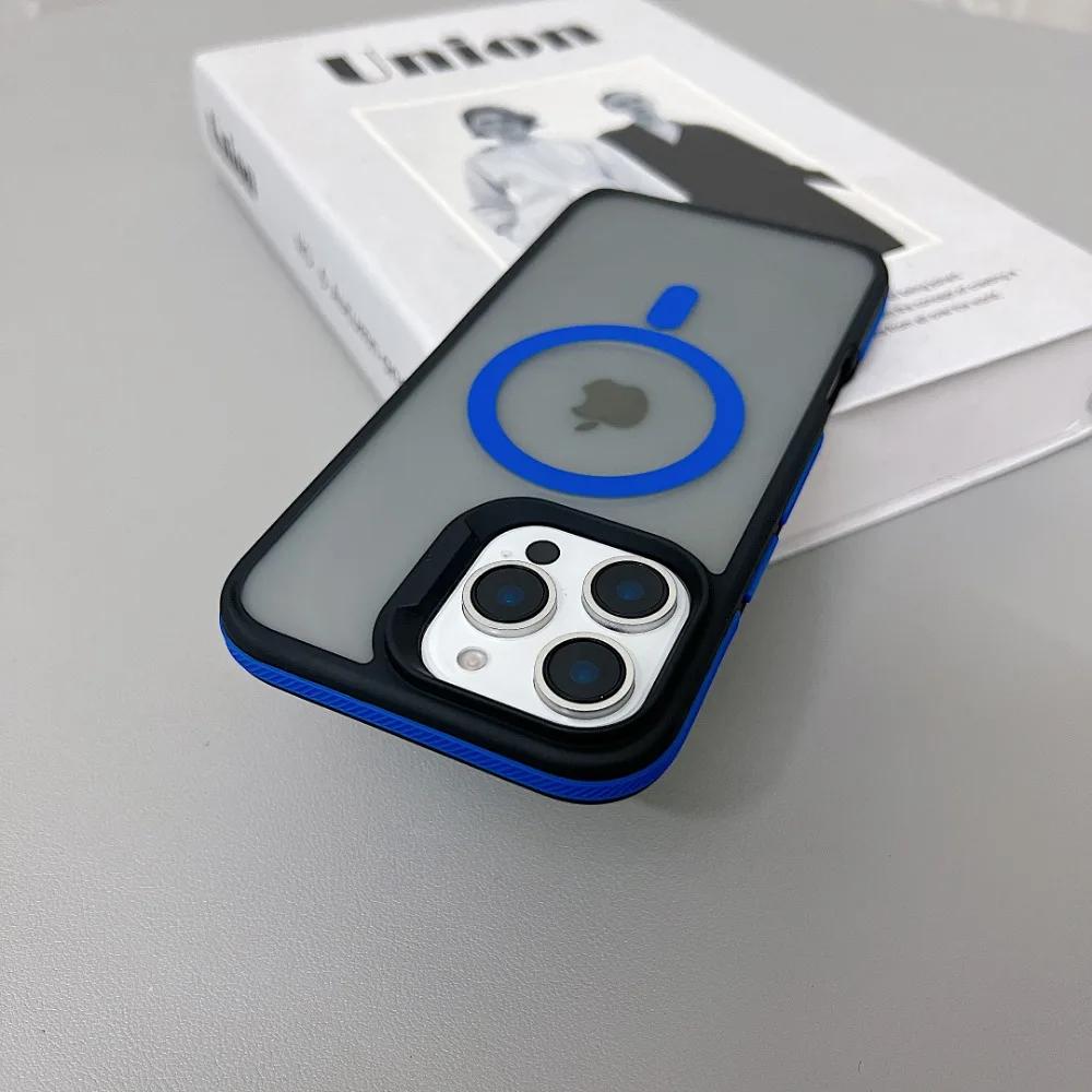 Роскошный магнитный цветной матовый полупрозрачный бронированный противоударный чехол для iPhone 11 12 13 14 15 16 ProMax Magsafe Wireless Charge Cover