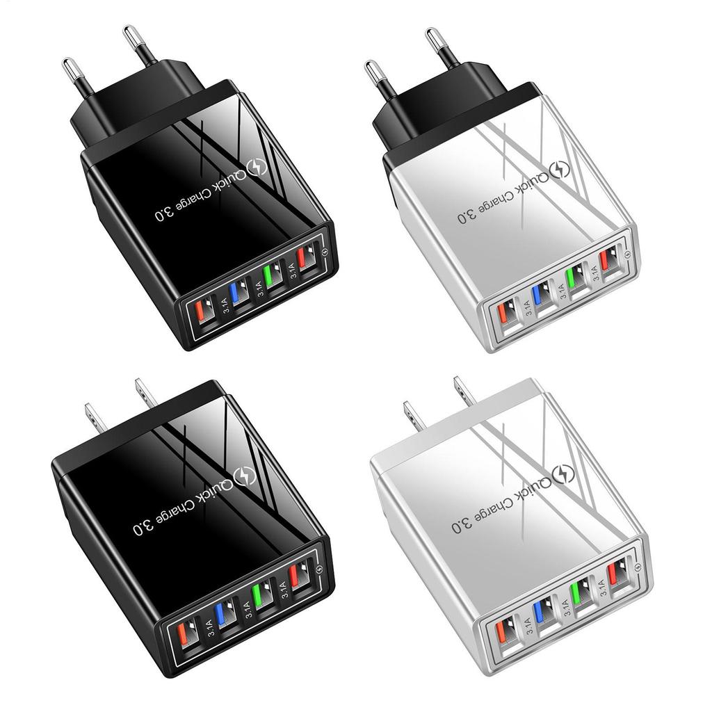 3A USB-зарядное устройство, 4 порта, быстрая зарядка 3.0, адаптер-зарядное устройство для мобильного телефона, для штепселя EU/US, iPhone, Samsung, Xiaomi, настенное мобильное зарядное устройство