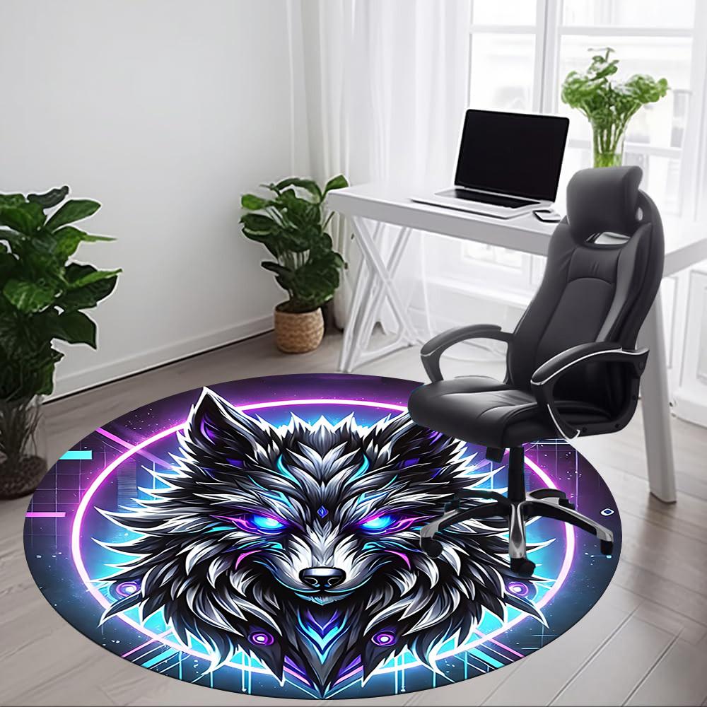1pc Wolf Head Neon Art Chair Carpet for Office Non-Slip, Machine Washable Rug for Office, Room - Holiday Decor, Machine Made yy251016080