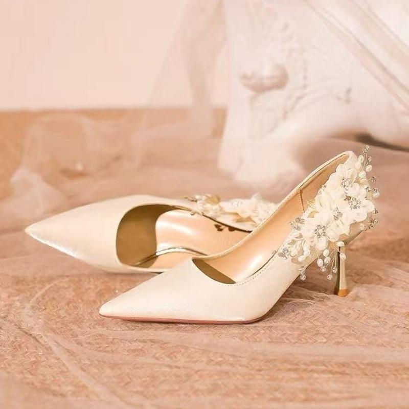 Fashion Crystal Flower Women High Heels Shoes Luxury Elegant Pointed Toe Pumps Wedding Party 2025 New Shoes Autumn Shallow Zapatillas